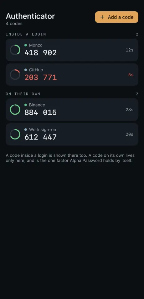 Alpha Password, authenticator.